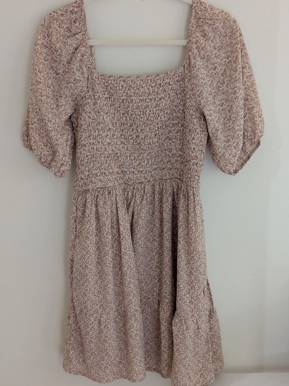 bohme Blush Floral Smocked Square-Neck Mini Dress